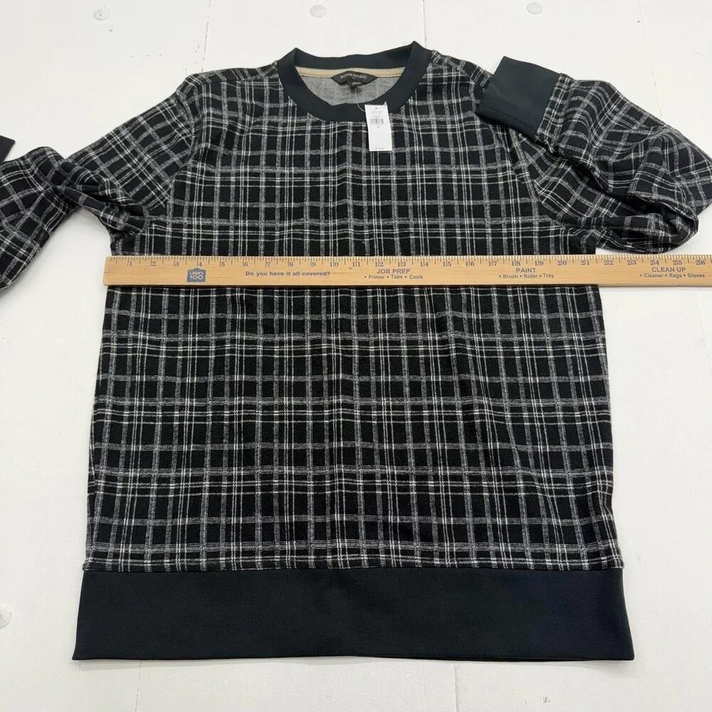 Banana Republic Sweater Mens Medium Black Plaid Crew Neck Knit Pullover NWT